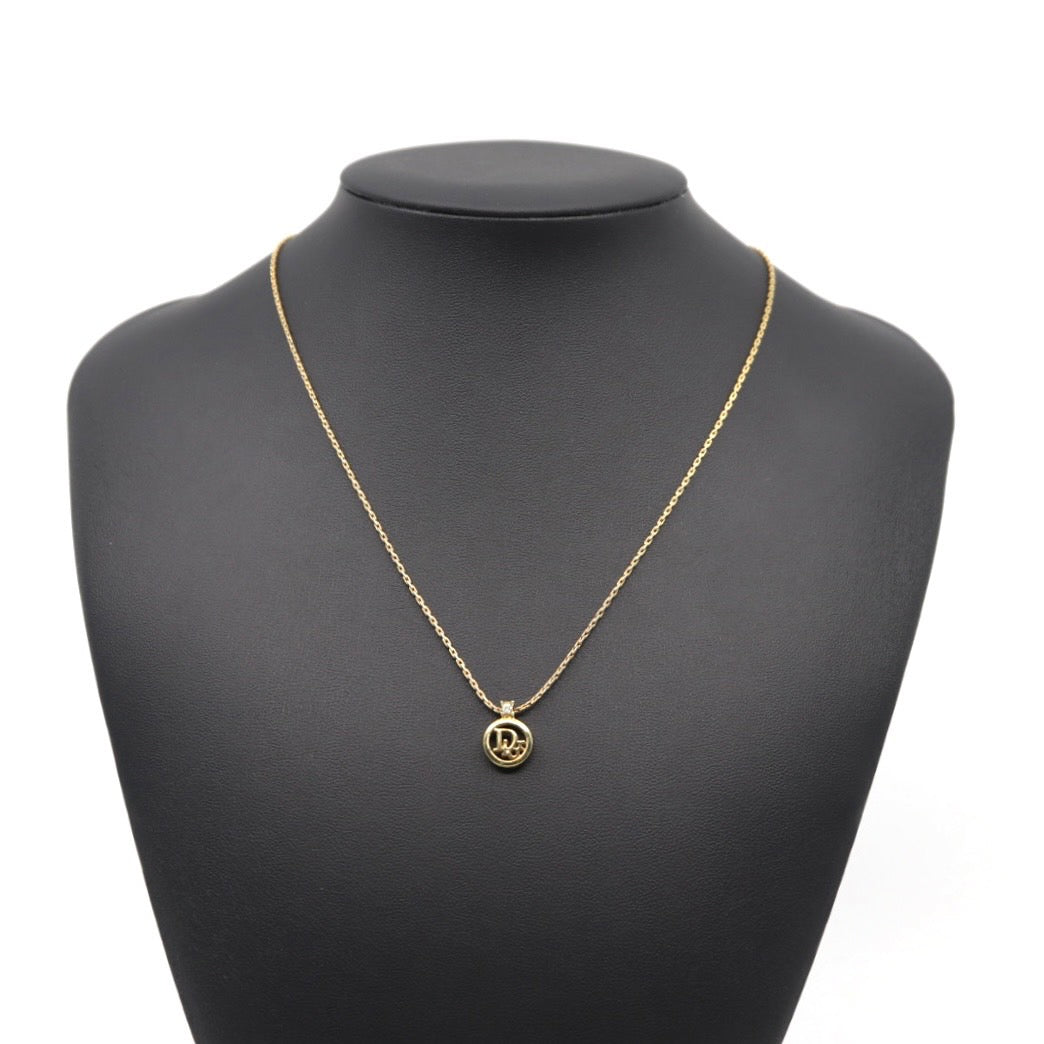 美品 Christian Dior クリスチャン ディオール ヴィンテージ ネックレス ロゴ CDロゴ サークル 一粒ストーン ペンダント ゴールドカラー アクセサリー ジュエリー アジャスター レディース I3