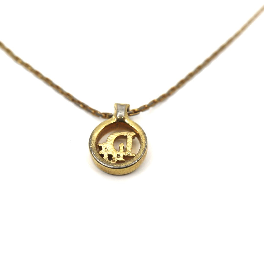 美品 Christian Dior クリスチャン ディオール ヴィンテージ ネックレス ロゴ CDロゴ サークル 一粒ストーン ペンダント ゴールドカラー アクセサリー ジュエリー アジャスター レディース I3
