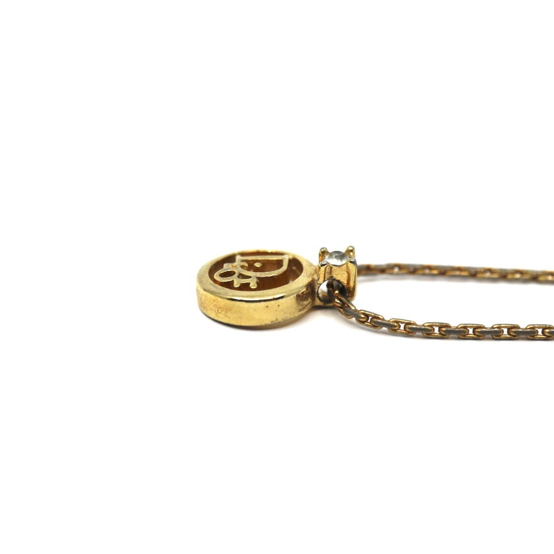 美品 Christian Dior クリスチャン ディオール ヴィンテージ ネックレス ロゴ CDロゴ サークル 一粒ストーン ペンダント ゴールドカラー アクセサリー ジュエリー アジャスター レディース I3