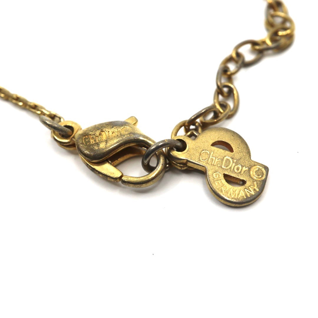美品 Christian Dior クリスチャン ディオール ヴィンテージ ネックレス ロゴ CDロゴ サークル 一粒ストーン ペンダント ゴールドカラー アクセサリー ジュエリー アジャスター レディース I3