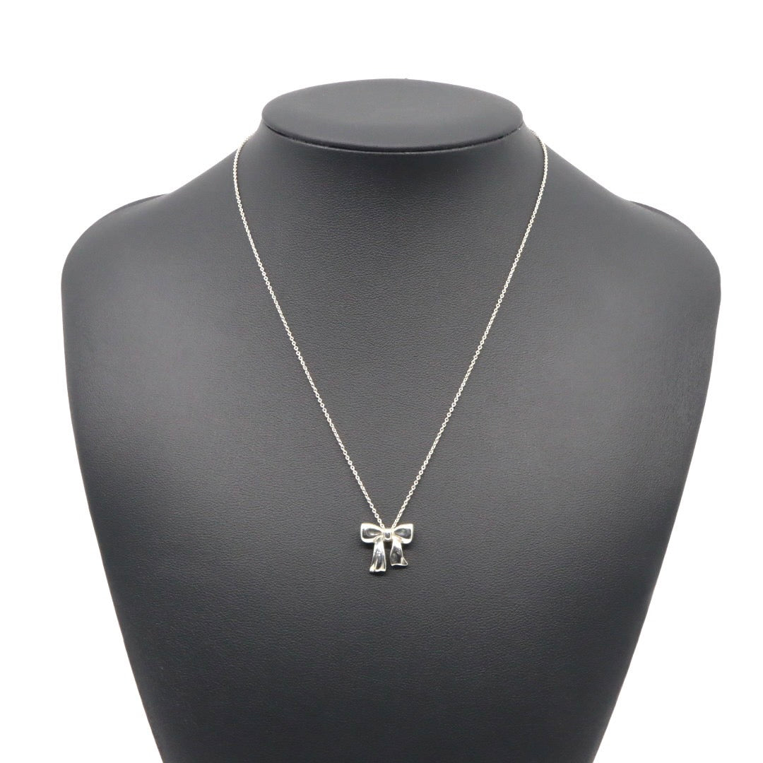 美品 TIFFANY&Co. ティファニー ボウ リボン ネックレス シルバー SV925 ペンダント アクセサリー ジュエリー ヴィンテージ レディース I3