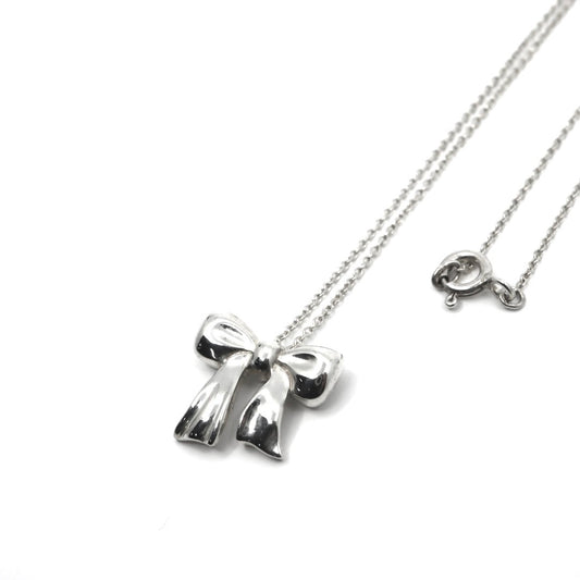 美品 TIFFANY&Co. ティファニー ボウ リボン ネックレス シルバー SV925 ペンダント アクセサリー ジュエリー ヴィンテージ レディース I3