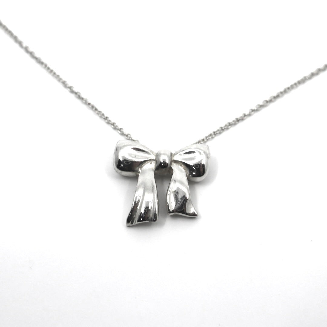 美品 TIFFANY&Co. ティファニー ボウ リボン ネックレス シルバー SV925 ペンダント アクセサリー ジュエリー ヴィンテージ レディース I3