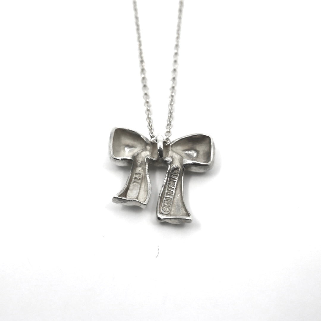 美品 TIFFANY&Co. ティファニー ボウ リボン ネックレス シルバー SV925 ペンダント アクセサリー ジュエリー ヴィンテージ レディース I3