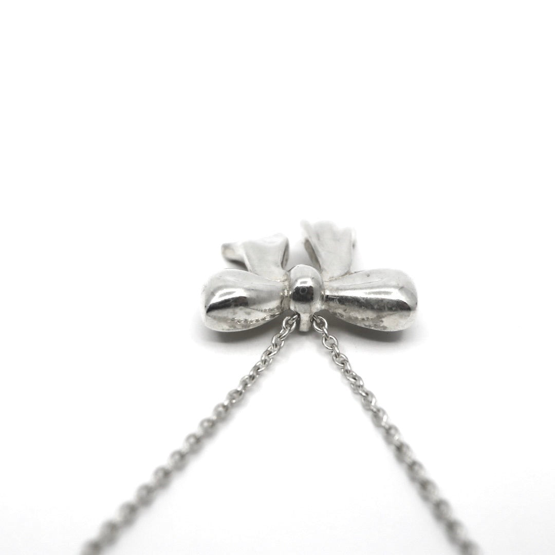 美品 TIFFANY&Co. ティファニー ボウ リボン ネックレス シルバー SV925 ペンダント アクセサリー ジュエリー ヴィンテージ レディース I3