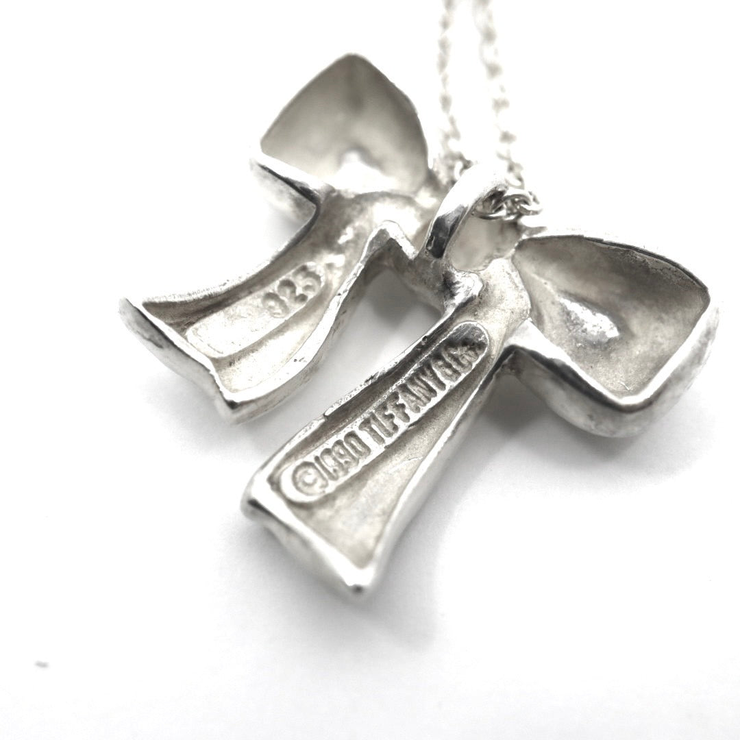 美品 TIFFANY&Co. ティファニー ボウ リボン ネックレス シルバー SV925 ペンダント アクセサリー ジュエリー ヴィンテージ レディース I3