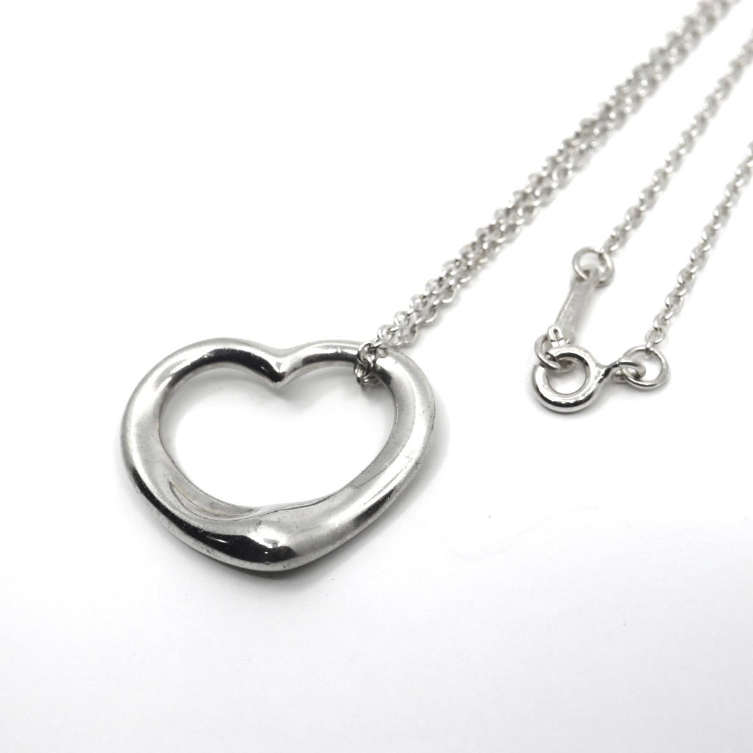 美品 TIFFANY&Co. ティファニー オープンハート ネックレス シルバー SV925 エルサ・ペレッティ ペンダント アクセサリー ジュエリー ヴィンテージ レディース I3