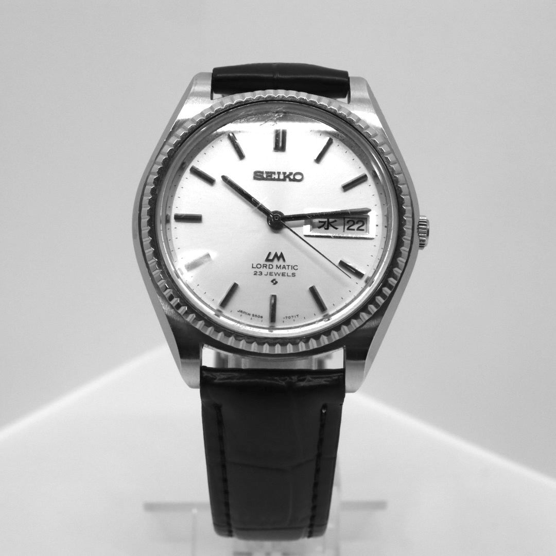 【稼働品/新品ベルト】 seiko セイコー ロードマチック 5606-7080 自動巻き 23石 腕時計 メンズ デイデイト 漢字曜日 シルバー文字盤 フル―テッドベゼル ビンテージ アンティーク クラシック ドレスウォッチ クリーニング済 G1