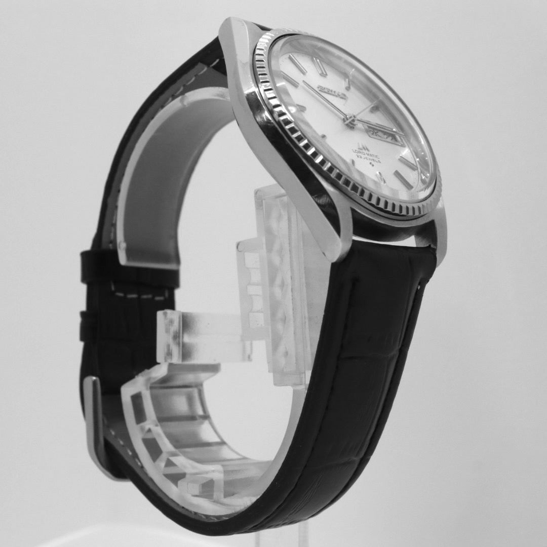 【稼働品/新品ベルト】 seiko セイコー ロードマチック 5606-7080 自動巻き 23石 腕時計 メンズ デイデイト 漢字曜日 シルバー文字盤 フル―テッドベゼル ビンテージ アンティーク クラシック ドレスウォッチ クリーニング済 G1