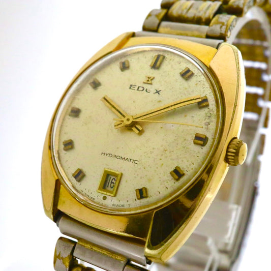 【希少品/稼働品/ヴィンテージ】エドックス EDOX ハイドロマチック 腕時計 メンズ 自動巻き ゴールド シルバー コンビ デイト表示 ラウンド アナログ アンティーク クラシック レトロ スイス製 希少モデル クリーニング済 G1