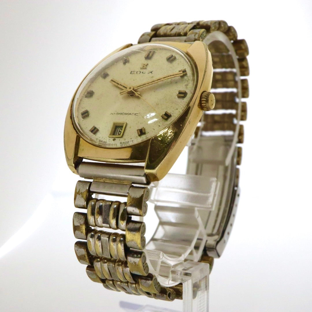 【希少品/稼働品/ヴィンテージ】エドックス EDOX ハイドロマチック 腕時計 メンズ 自動巻き ゴールド シルバー コンビ デイト表示 ラウンド アナログ アンティーク クラシック レトロ スイス製 希少モデル クリーニング済 G1