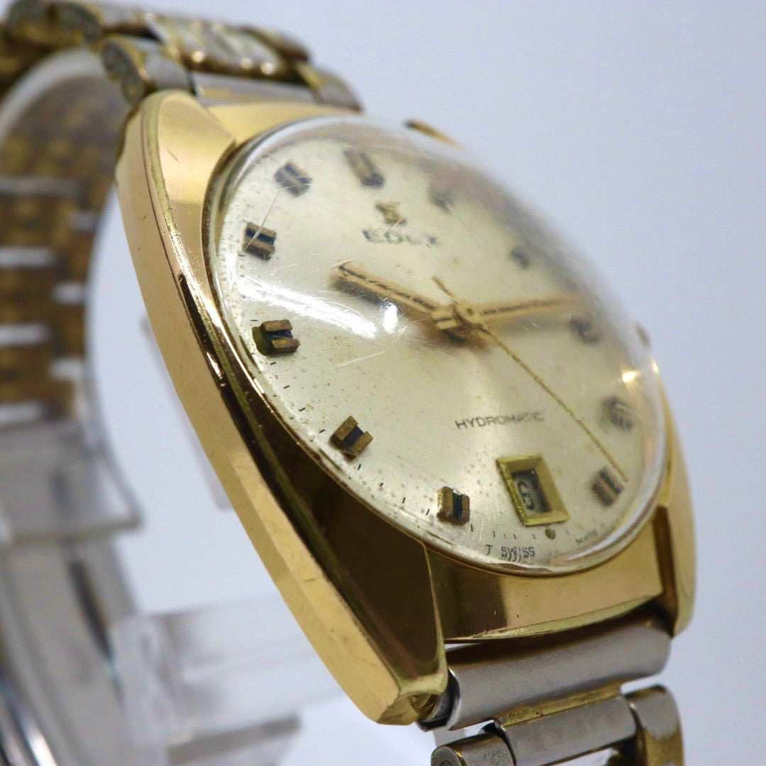 【希少品/稼働品/ヴィンテージ】エドックス EDOX ハイドロマチック 腕時計 メンズ 自動巻き ゴールド シルバー コンビ デイト表示 ラウンド アナログ アンティーク クラシック レトロ スイス製 希少モデル クリーニング済 G1