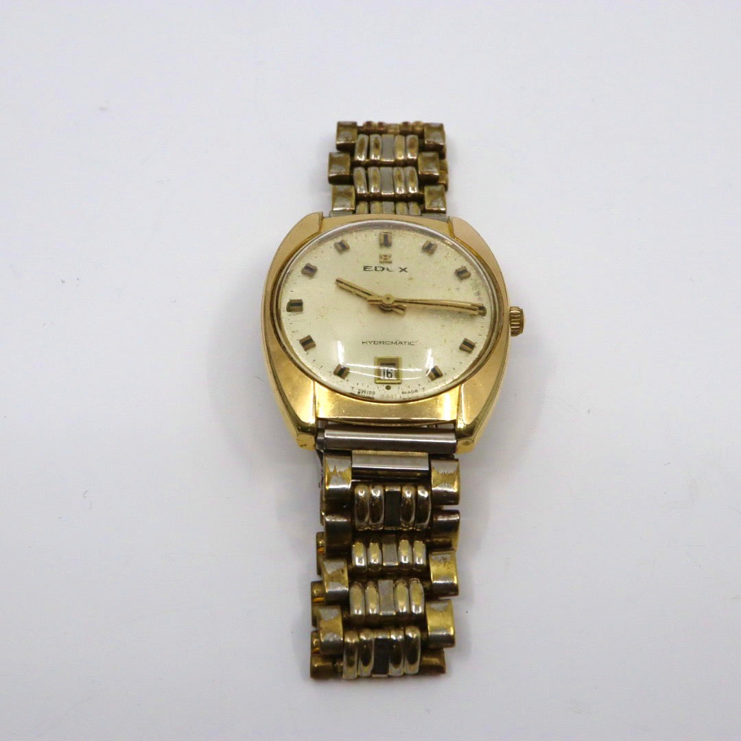 【希少品/稼働品/ヴィンテージ】エドックス EDOX ハイドロマチック 腕時計 メンズ 自動巻き ゴールド シルバー コンビ デイト表示 ラウンド アナログ アンティーク クラシック レトロ スイス製 希少モデル クリーニング済 G1