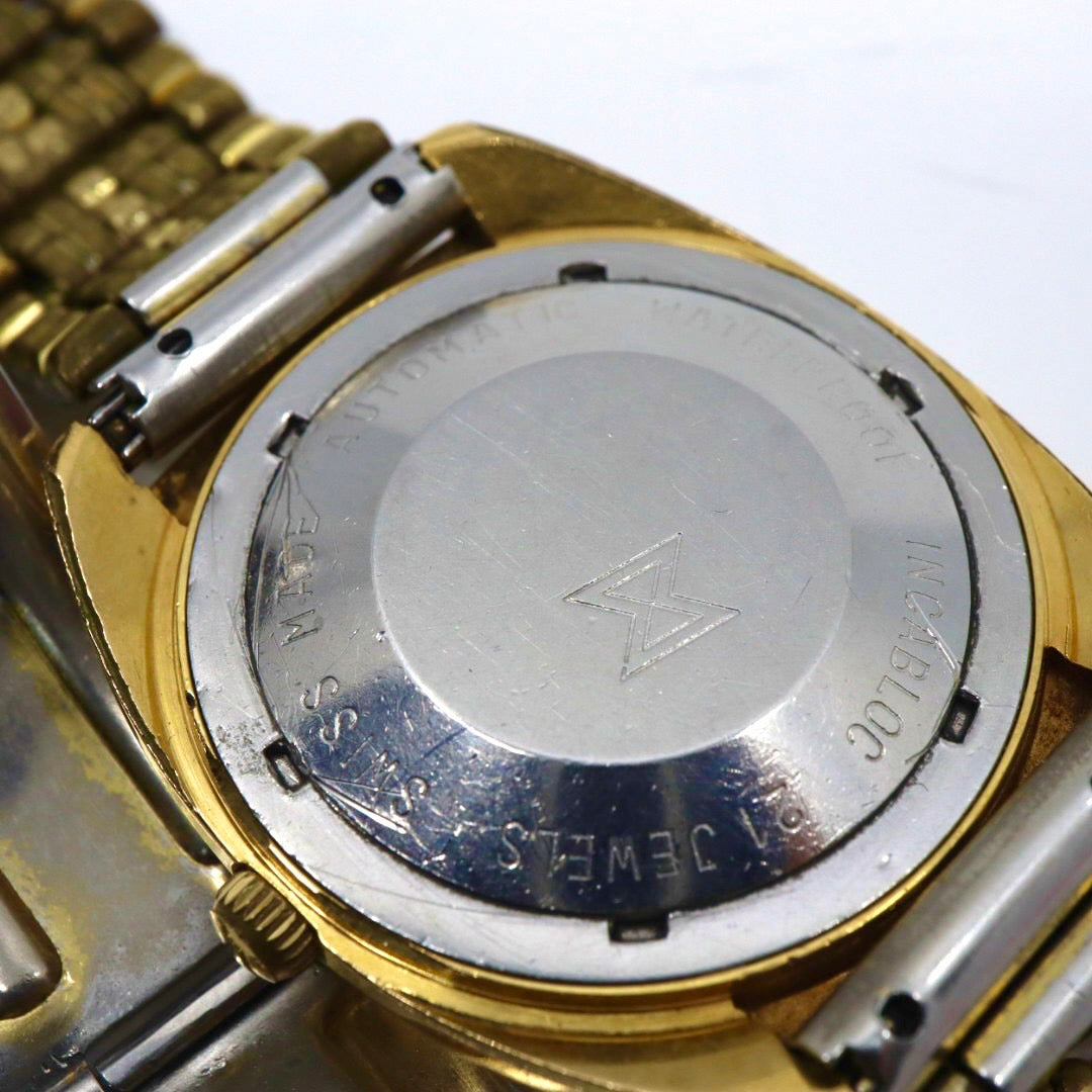 【希少品/稼働品/ヴィンテージ】エドックス EDOX ハイドロマチック 腕時計 メンズ 自動巻き ゴールド シルバー コンビ デイト表示 ラウンド アナログ アンティーク クラシック レトロ スイス製 希少モデル クリーニング済 G1