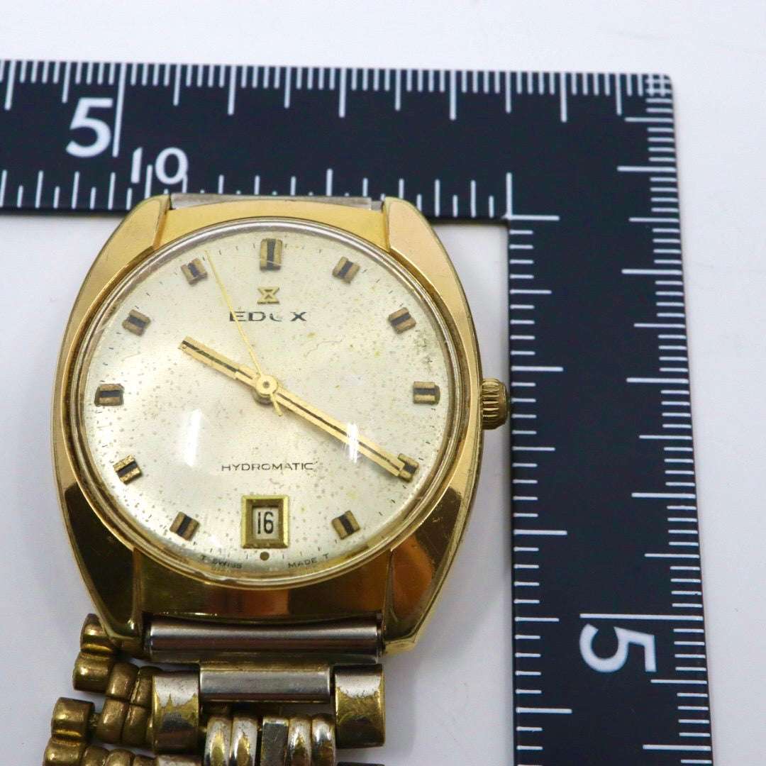 【希少品/稼働品/ヴィンテージ】エドックス EDOX ハイドロマチック 腕時計 メンズ 自動巻き ゴールド シルバー コンビ デイト表示 ラウンド アナログ アンティーク クラシック レトロ スイス製 希少モデル クリーニング済 G1