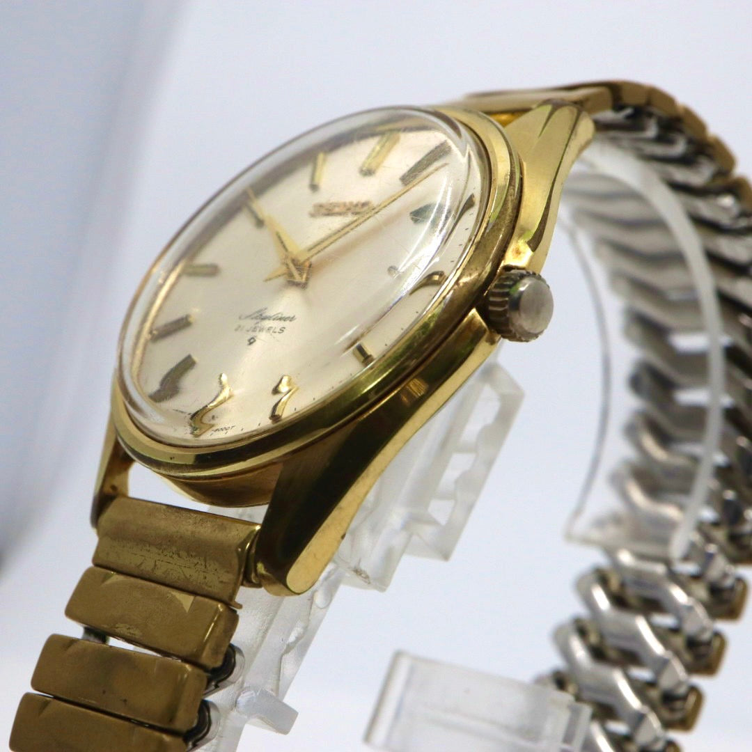 【稼働品／ヴィンテージ】 SEIKO セイコー スカイライナー 腕時計 6100-8000 メンズ 手巻き 21石 ゴールド文字盤 アナログ ラウンド ドレスウォッチ アンティーク クラシック レトロ 希少モデル クリーニング済 G1