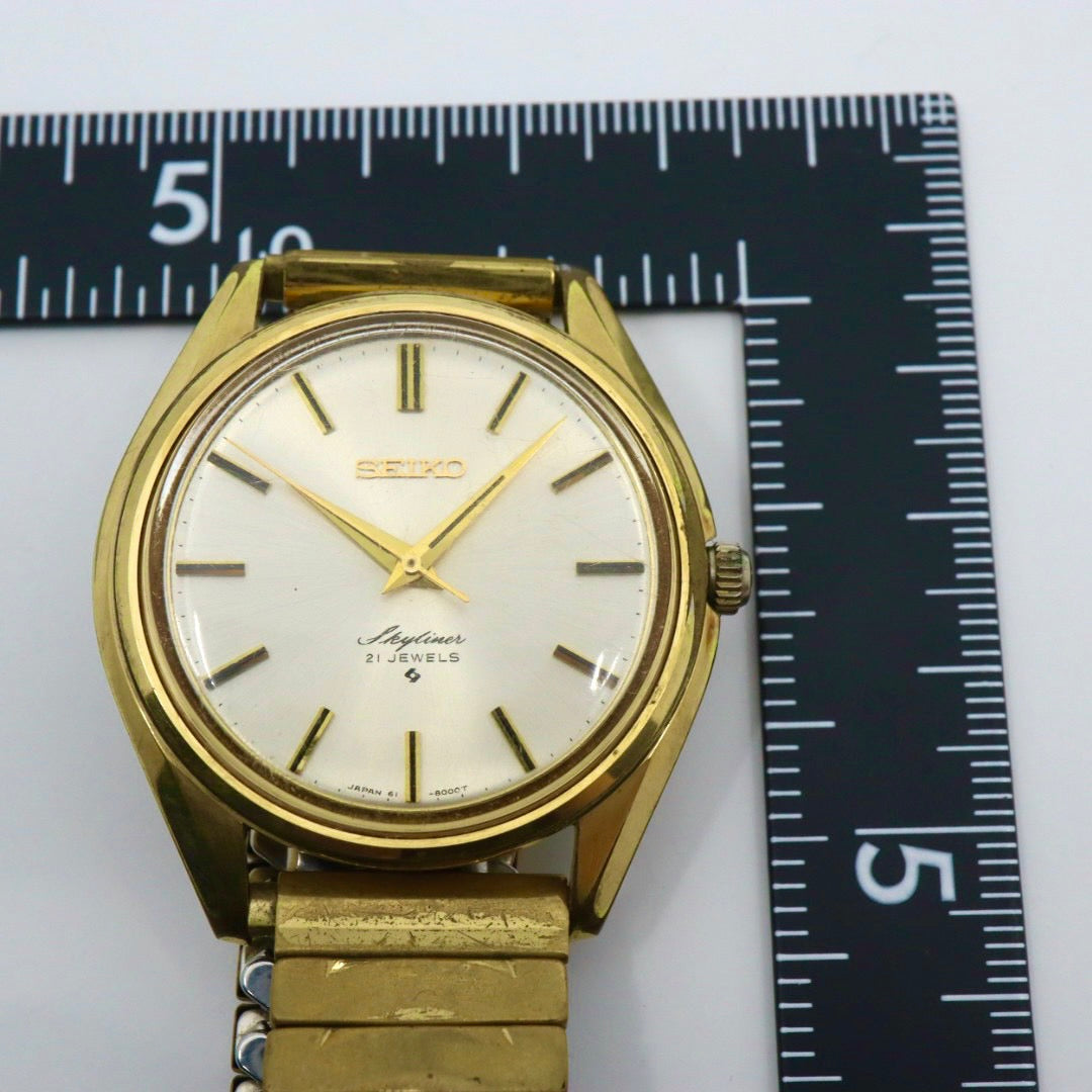 【稼働品／ヴィンテージ】 SEIKO セイコー スカイライナー 腕時計 6100-8000 メンズ 手巻き 21石 ゴールド文字盤 アナログ ラウンド ドレスウォッチ アンティーク クラシック レトロ 希少モデル クリーニング済 G1