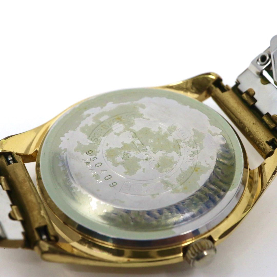 【稼働品／ヴィンテージ】 SEIKO セイコー スカイライナー 腕時計 6100-8000 メンズ 手巻き 21石 ゴールド文字盤 アナログ ラウンド ドレスウォッチ アンティーク クラシック レトロ 希少モデル クリーニング済 G1