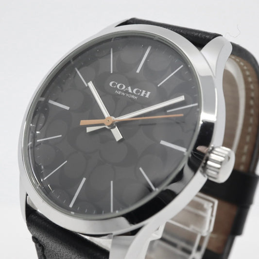 美品 コーチ COACH 腕時計 バクスターウォッチ シグネチャー 黒文字盤 レザーベルト クォーツ アナログ メンズ レディース ブラック 3気圧防水 稼働品 電池交換済 CA.118.2.112.1640 G1