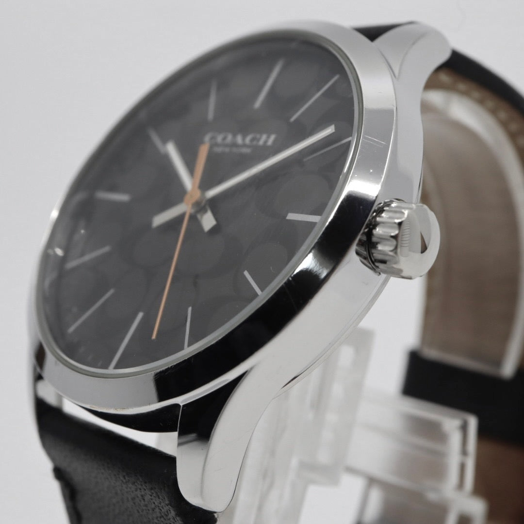 美品 コーチ COACH 腕時計 バクスターウォッチ シグネチャー 黒文字盤 レザーベルト クォーツ アナログ メンズ レディース ブラック 3気圧防水 稼働品 電池交換済 CA.118.2.112.1640 G1