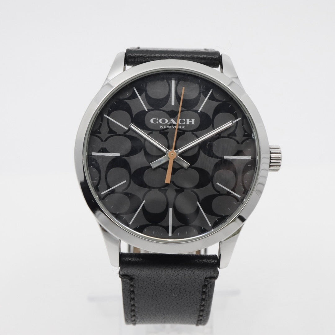 美品 コーチ COACH 腕時計 バクスターウォッチ シグネチャー 黒文字盤 レザーベルト クォーツ アナログ メンズ レディース ブラック 3気圧防水 稼働品 電池交換済 CA.118.2.112.1640 G1