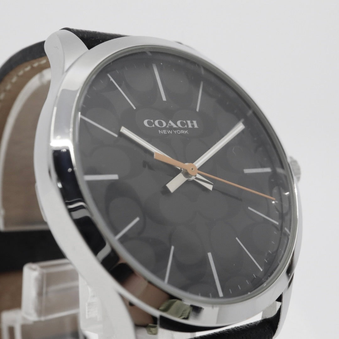 美品 コーチ COACH 腕時計 バクスターウォッチ シグネチャー 黒文字盤 レザーベルト クォーツ アナログ メンズ レディース ブラック 3気圧防水 稼働品 電池交換済 CA.118.2.112.1640 G1