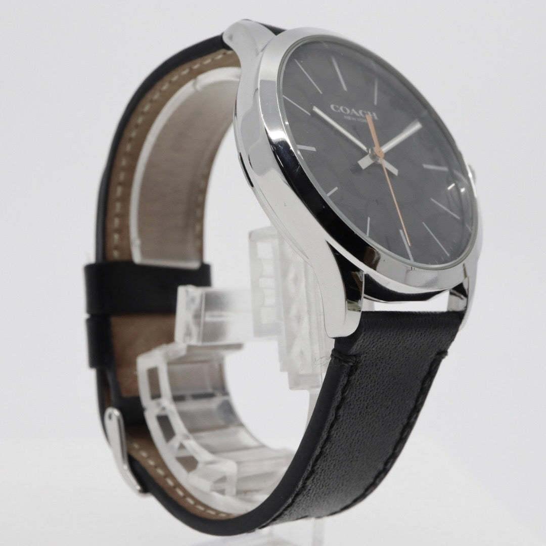 美品 コーチ COACH 腕時計 バクスターウォッチ シグネチャー 黒文字盤 レザーベルト クォーツ アナログ メンズ レディース ブラック 3気圧防水 稼働品 電池交換済 CA.118.2.112.1640 G1