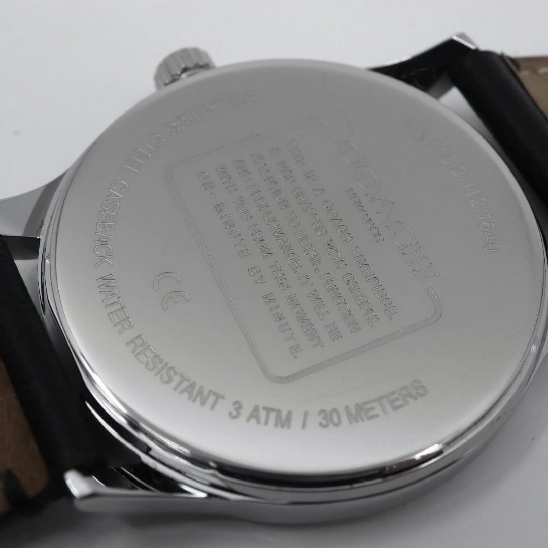 美品 コーチ COACH 腕時計 バクスターウォッチ シグネチャー 黒文字盤 レザーベルト クォーツ アナログ メンズ レディース ブラック 3気圧防水 稼働品 電池交換済 CA.118.2.112.1640 G1