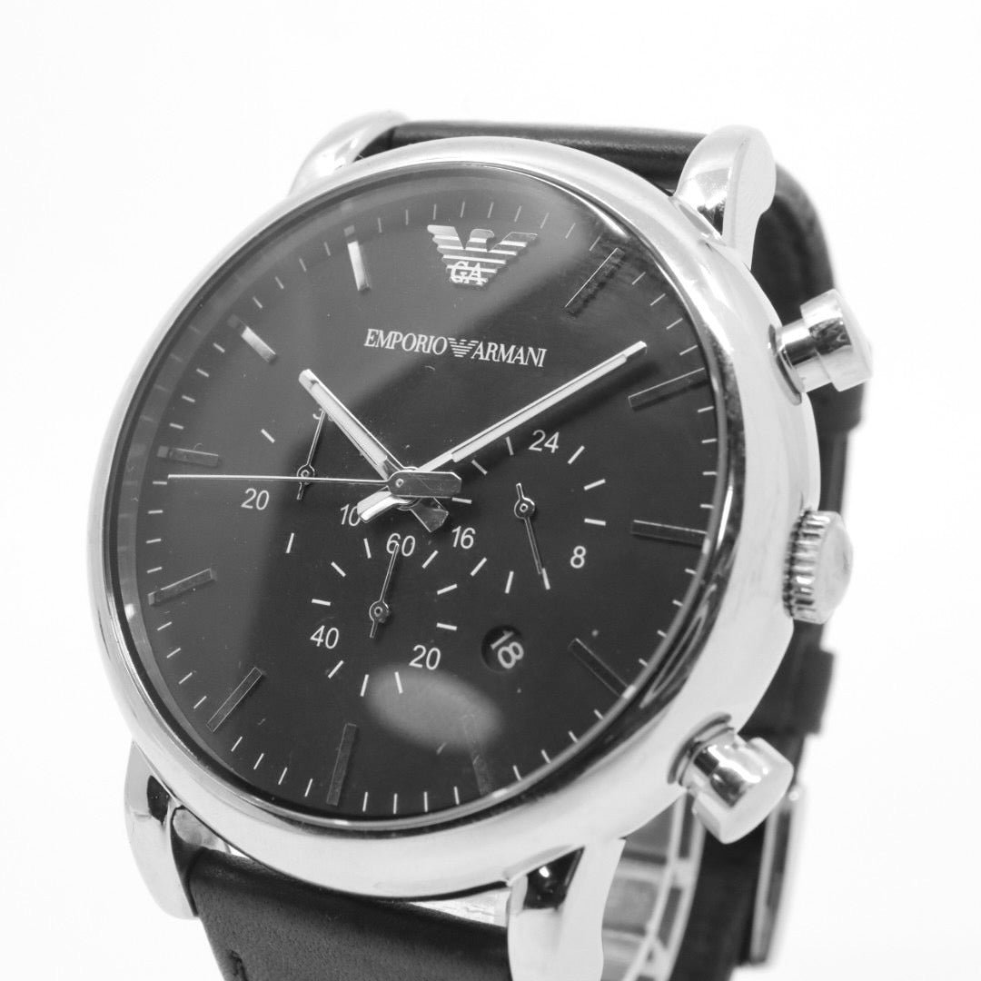 エンポリオアルマーニ EMPORIO ARMANI 腕時計 メンズ ブラック クラシック クォーツ クロノグラフ レザー ウォッチ シンプル 高級感 G1