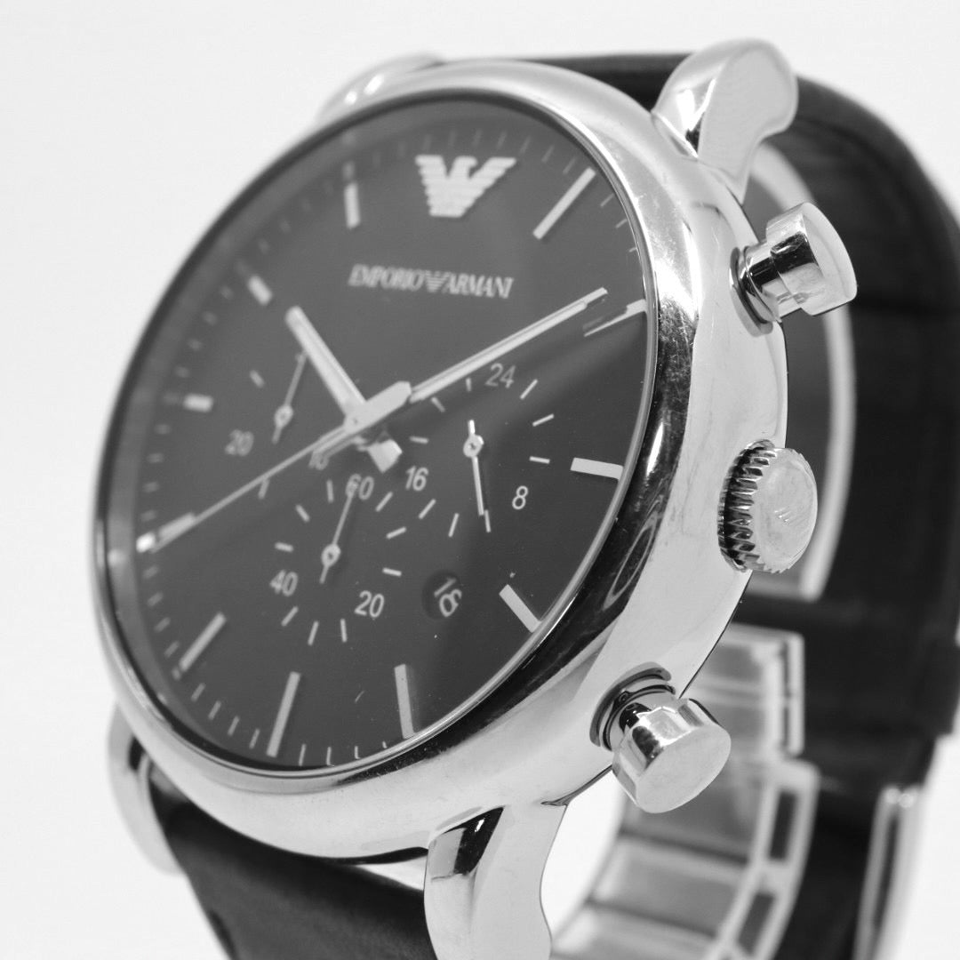 エンポリオアルマーニ EMPORIO ARMANI 腕時計 メンズ ブラック クラシック クォーツ クロノグラフ レザー ウォッチ シンプル 高級感 G1