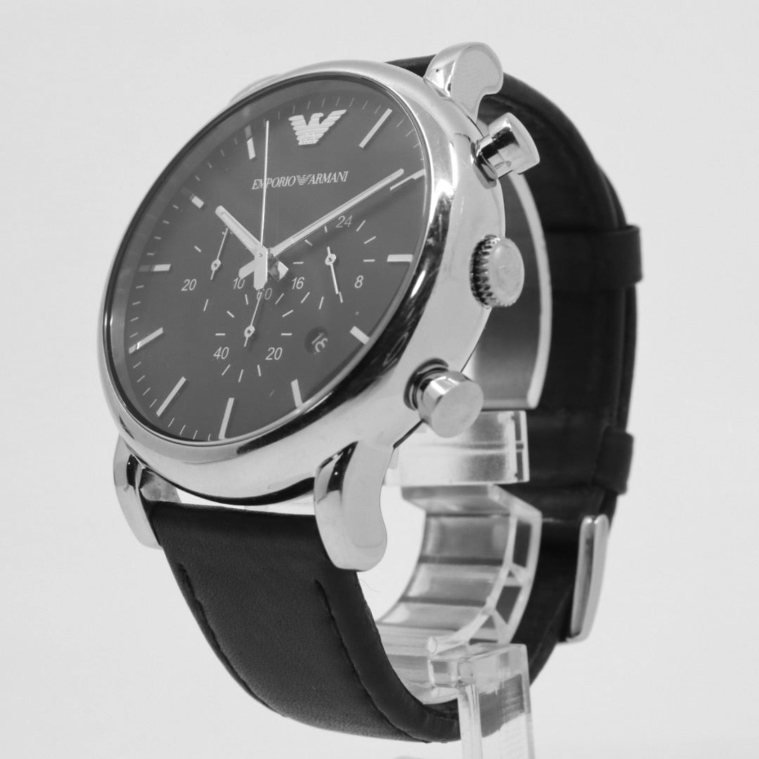 エンポリオアルマーニ EMPORIO ARMANI 腕時計 メンズ ブラック クラシック クォーツ クロノグラフ レザー ウォッチ シンプル 高級感 G1