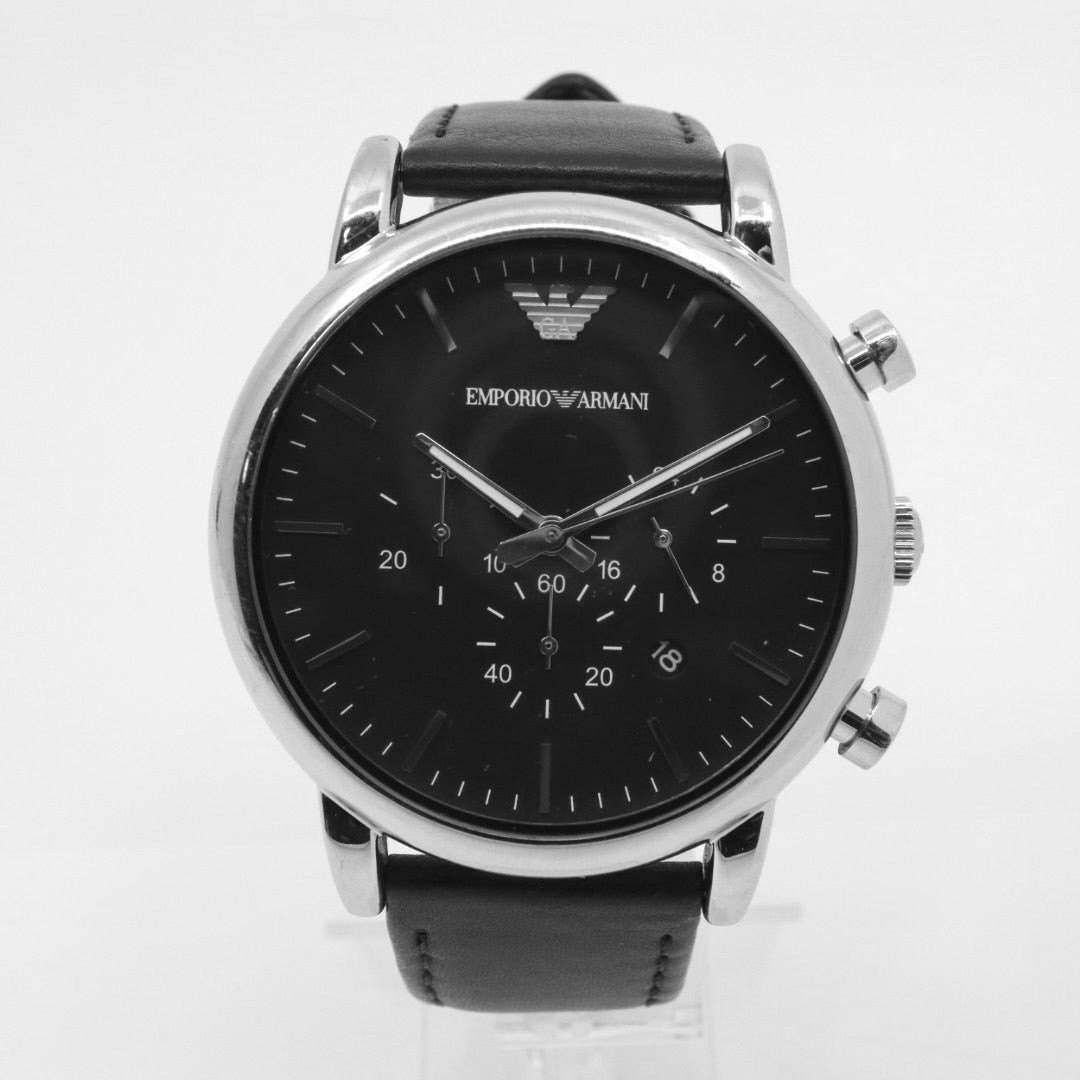 エンポリオアルマーニ EMPORIO ARMANI 腕時計 メンズ ブラック クラシック クォーツ クロノグラフ レザー ウォッチ シンプル 高級感 G1