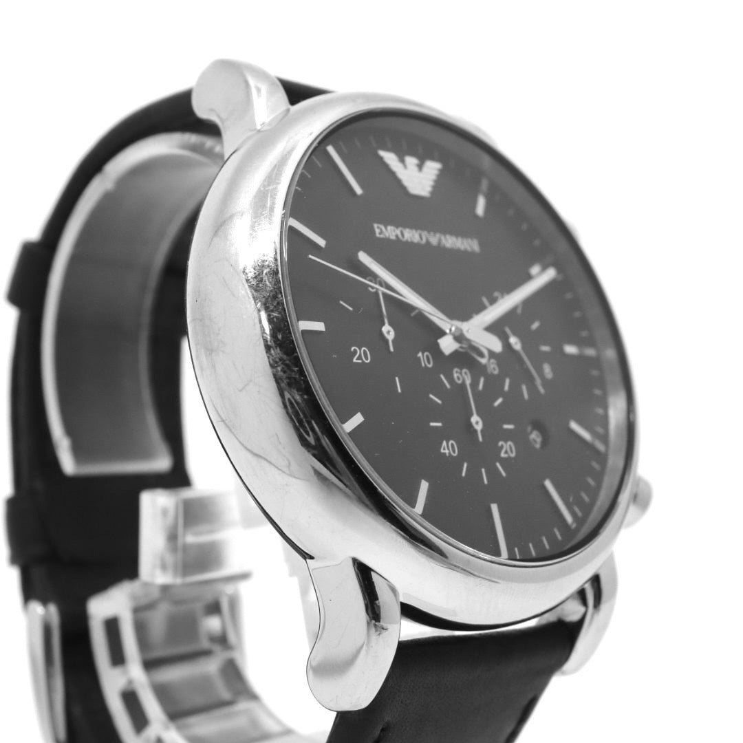 エンポリオアルマーニ EMPORIO ARMANI 腕時計 メンズ ブラック クラシック クォーツ クロノグラフ レザー ウォッチ シンプル 高級感 G1
