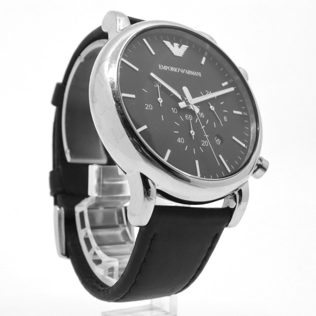 エンポリオアルマーニ EMPORIO ARMANI 腕時計 メンズ ブラック クラシック クォーツ クロノグラフ レザー ウォッチ シンプル 高級感 G1