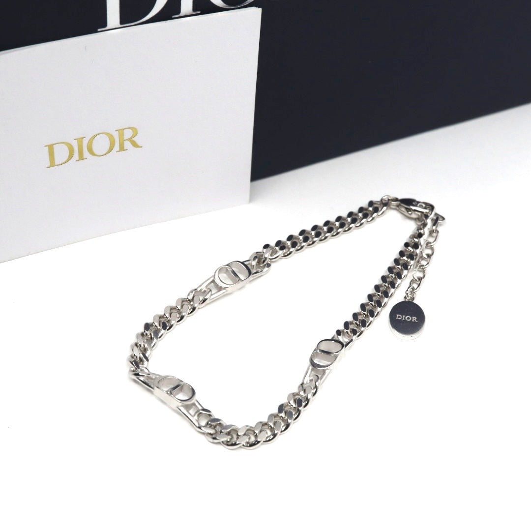 クリスチャンディオール Christian Dior CD ロゴ チェーン ブレスレット バングル シルバー アクセサリー 現行ロゴ ユニセックス I5