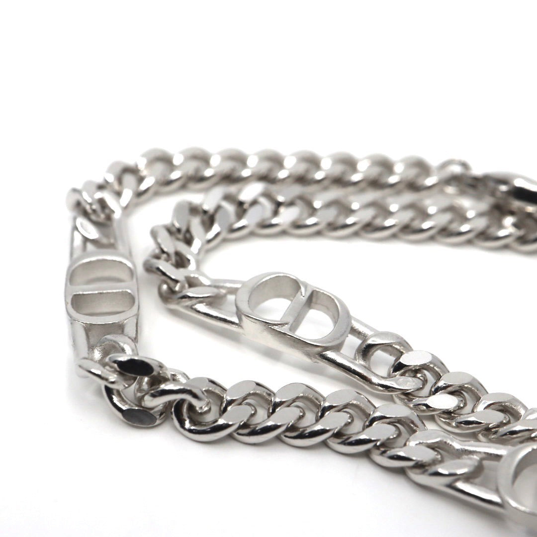 クリスチャンディオール Christian Dior CD ロゴ チェーン ブレスレット バングル シルバー アクセサリー 現行ロゴ ユニセックス I5