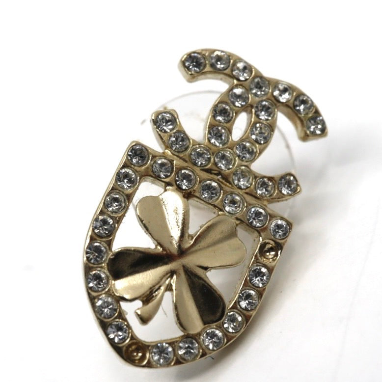 シャネル CHANEL ヴィンテージ ピアス ココマーク クローバー モチーフ ラインストーン ゴールド I6