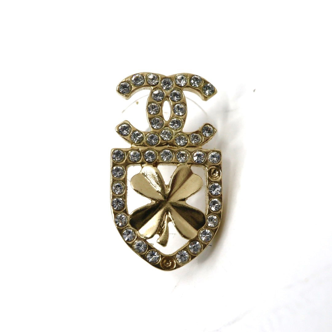 シャネル CHANEL ヴィンテージ ピアス ココマーク クローバー モチーフ ラインストーン ゴールド I6