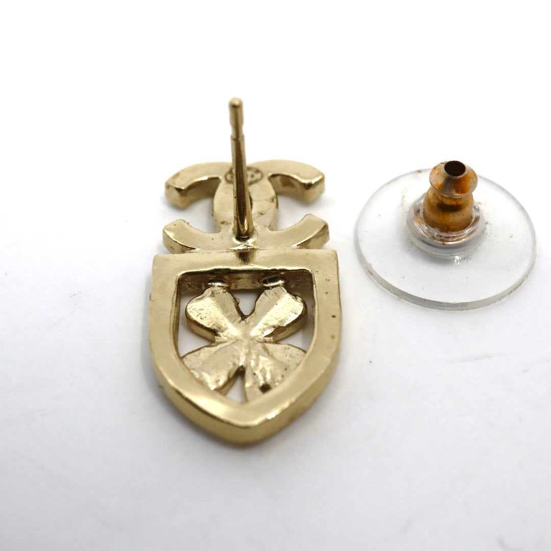 シャネル CHANEL ヴィンテージ ピアス ココマーク クローバー モチーフ ラインストーン ゴールド I6