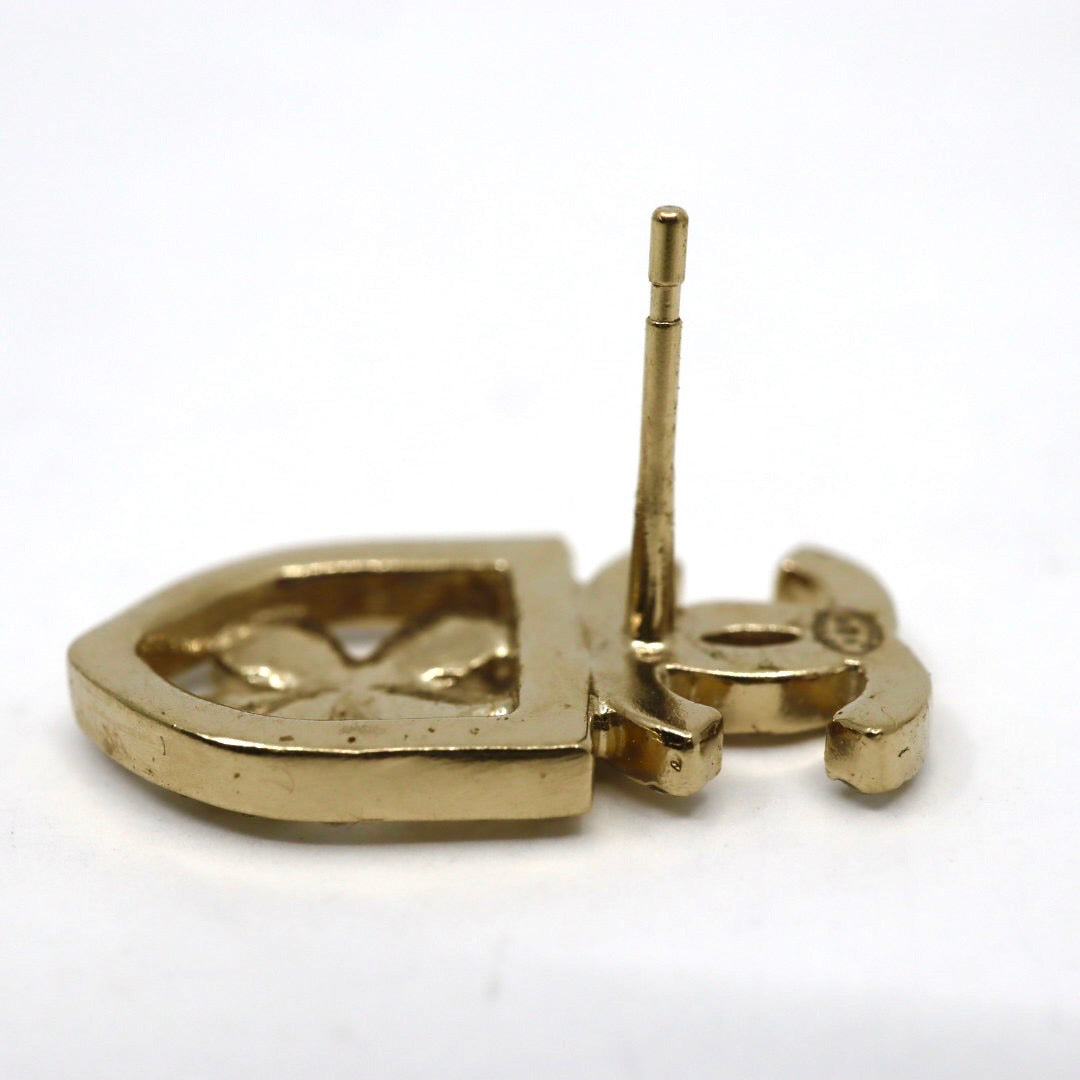 シャネル CHANEL ヴィンテージ ピアス ココマーク クローバー モチーフ ラインストーン ゴールド I6