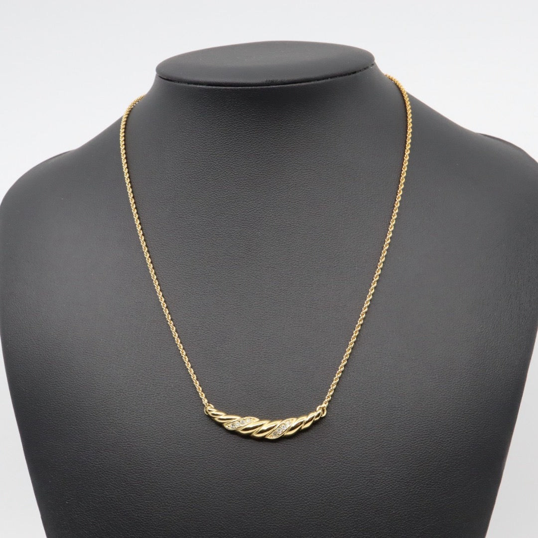 クリスチャンディオール Christian Dior ヴィンテージ ネックレス 金 ゴールド ツイスト バー ラインストーン アクセサリー I6