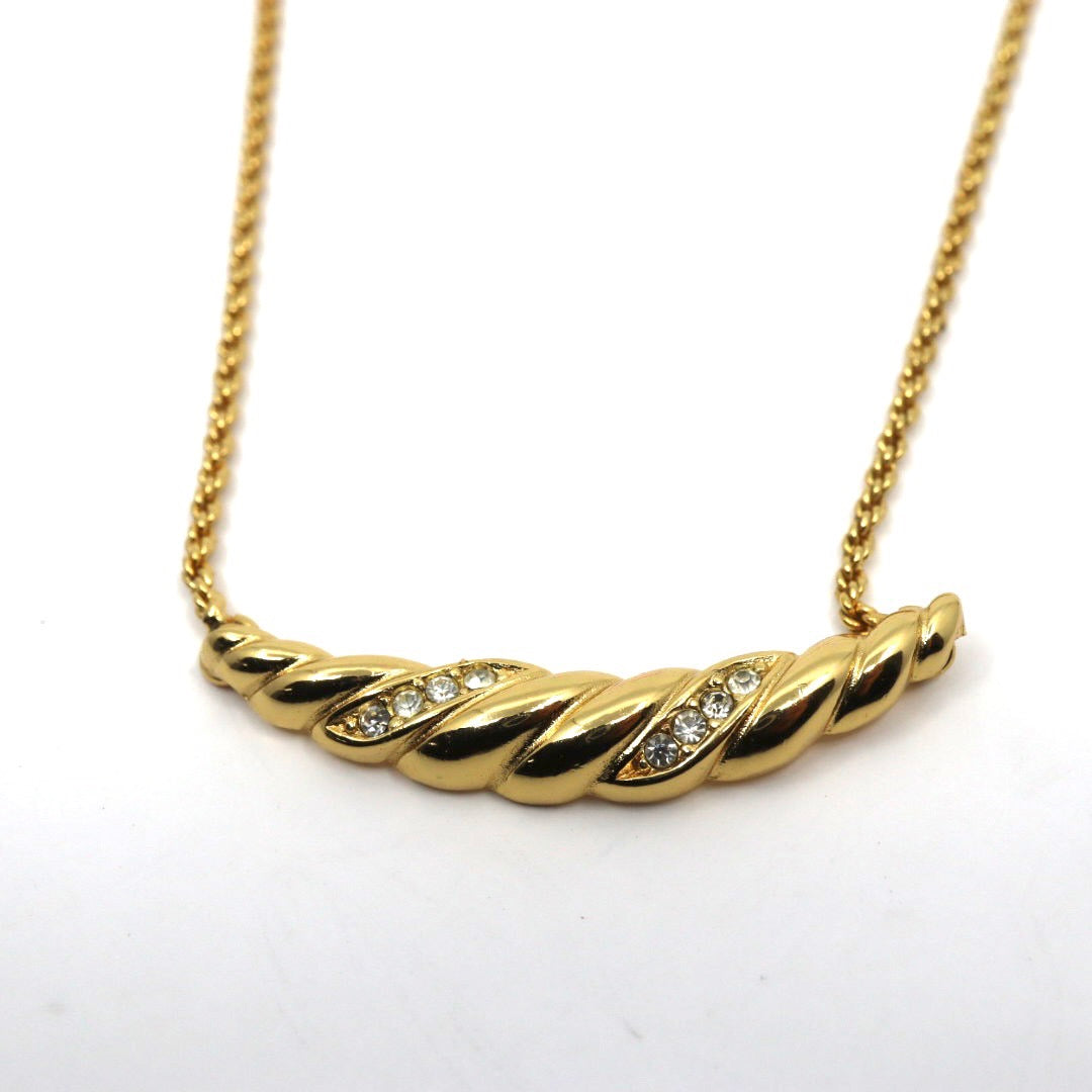 クリスチャンディオール Christian Dior ヴィンテージ ネックレス 金 ゴールド ツイスト バー ラインストーン アクセサリー I6