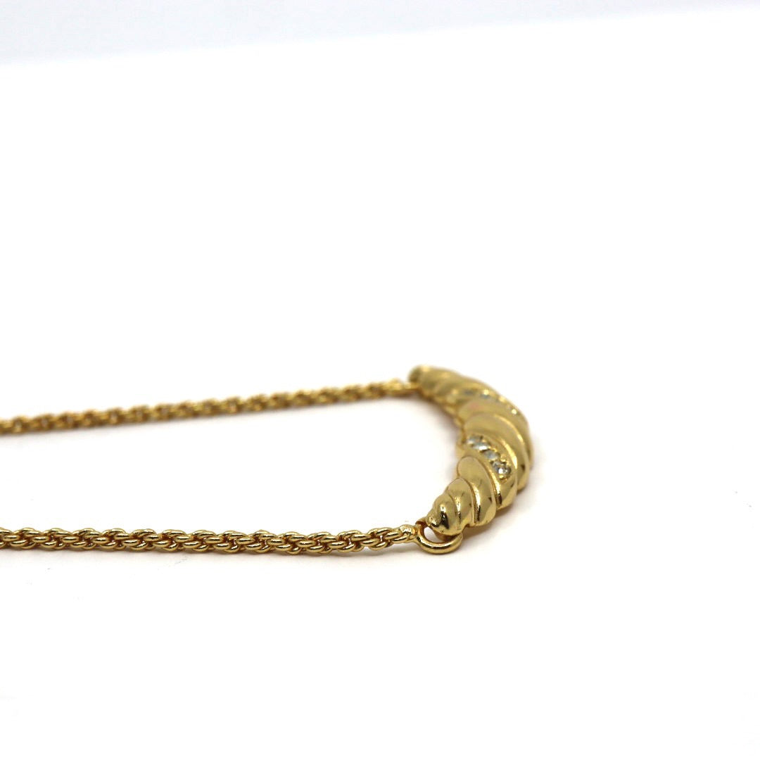 クリスチャンディオール Christian Dior ヴィンテージ ネックレス 金 ゴールド ツイスト バー ラインストーン アクセサリー I6