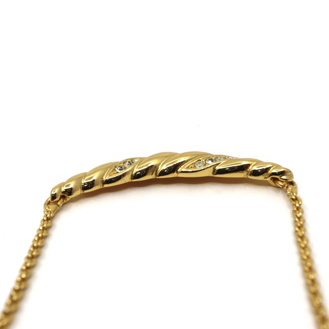 クリスチャンディオール Christian Dior ヴィンテージ ネックレス 金 ゴールド ツイスト バー ラインストーン アクセサリー I6