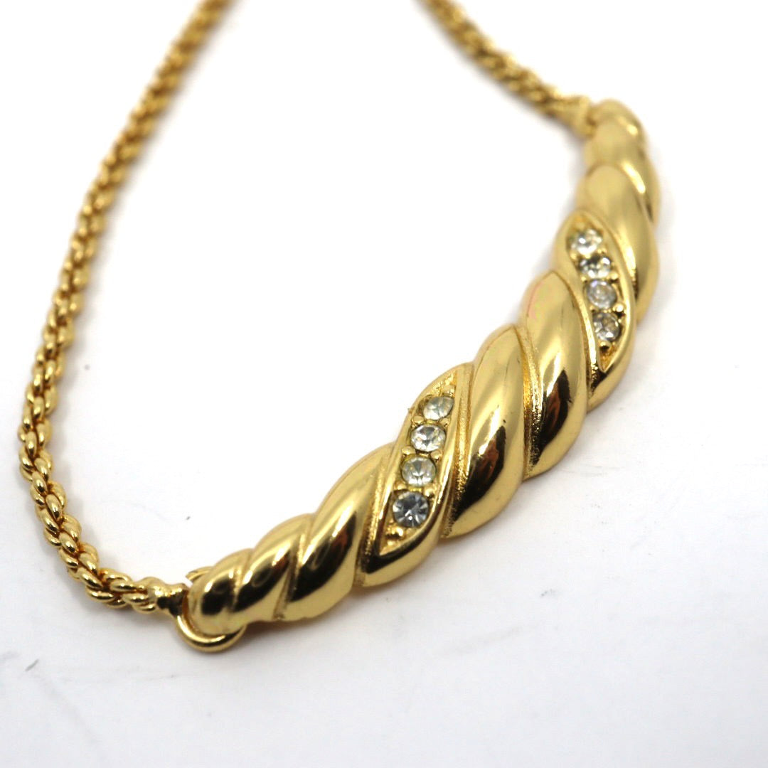 クリスチャンディオール Christian Dior ヴィンテージ ネックレス 金 ゴールド ツイスト バー ラインストーン アクセサリー I6