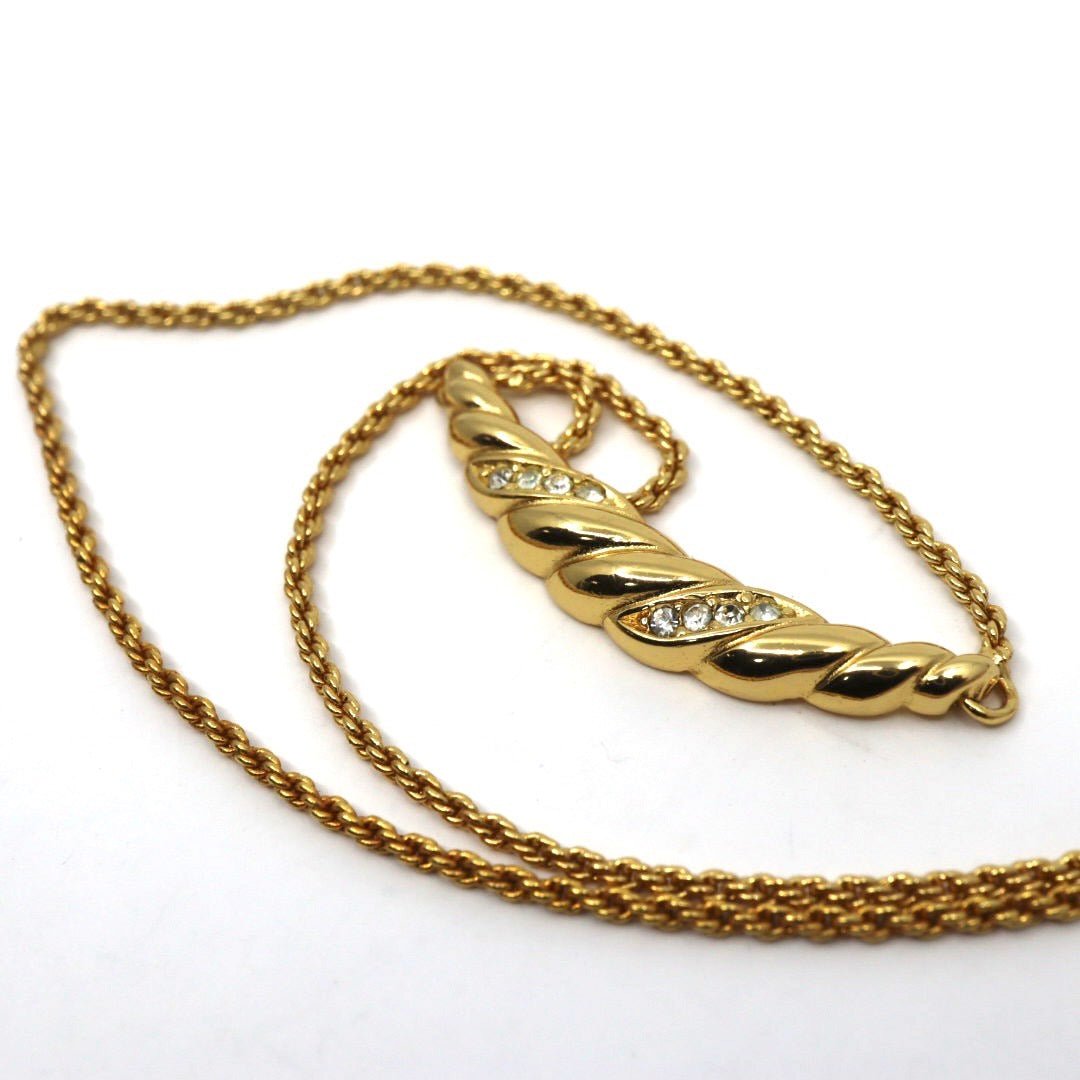 クリスチャンディオール Christian Dior ヴィンテージ ネックレス 金 ゴールド ツイスト バー ラインストーン アクセサリー I6