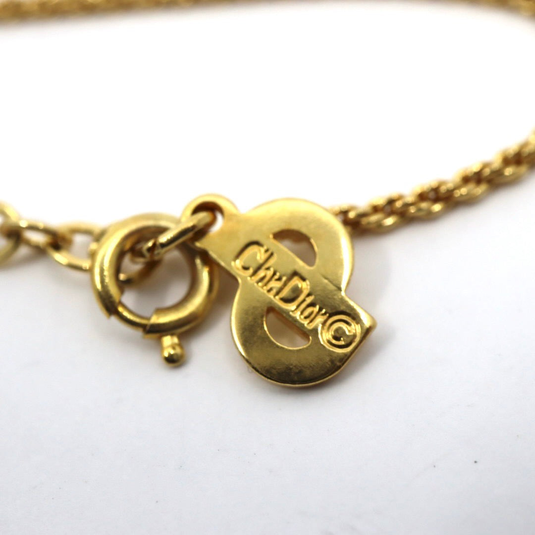 クリスチャンディオール Christian Dior ヴィンテージ ネックレス 金 ゴールド ツイスト バー ラインストーン アクセサリー I6