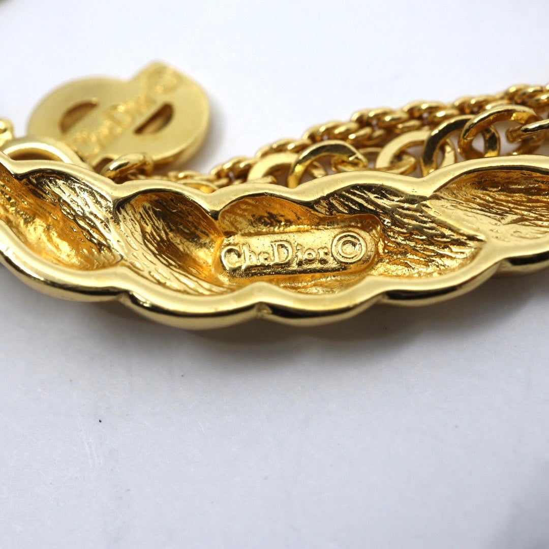 クリスチャンディオール Christian Dior ヴィンテージ ネックレス 金 ゴールド ツイスト バー ラインストーン アクセサリー I6