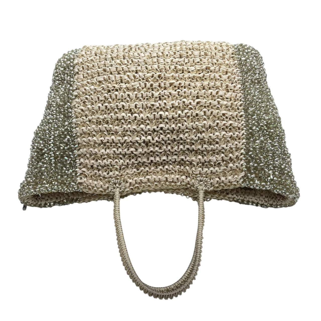 美品 アンテプリマ ANTEPRIMA ワイヤーバッグ トートバッグ ハンドバッグ バイカラー グリーン シルバー系 PVCワイヤー キラキラ 手編み レディース エレガント フェミニン パーティーバッグ デイリーユース 大容量 クリーニング済み s39