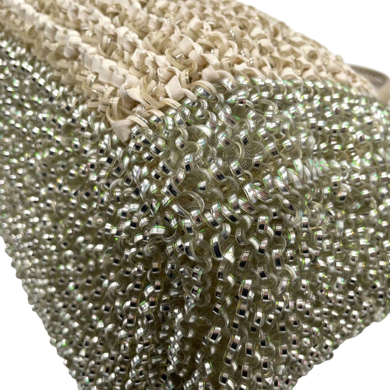 美品 アンテプリマ ANTEPRIMA ワイヤーバッグ トートバッグ ハンドバッグ バイカラー グリーン シルバー系 PVCワイヤー キラキラ 手編み レディース エレガント フェミニン パーティーバッグ デイリーユース 大容量 クリーニング済み s39